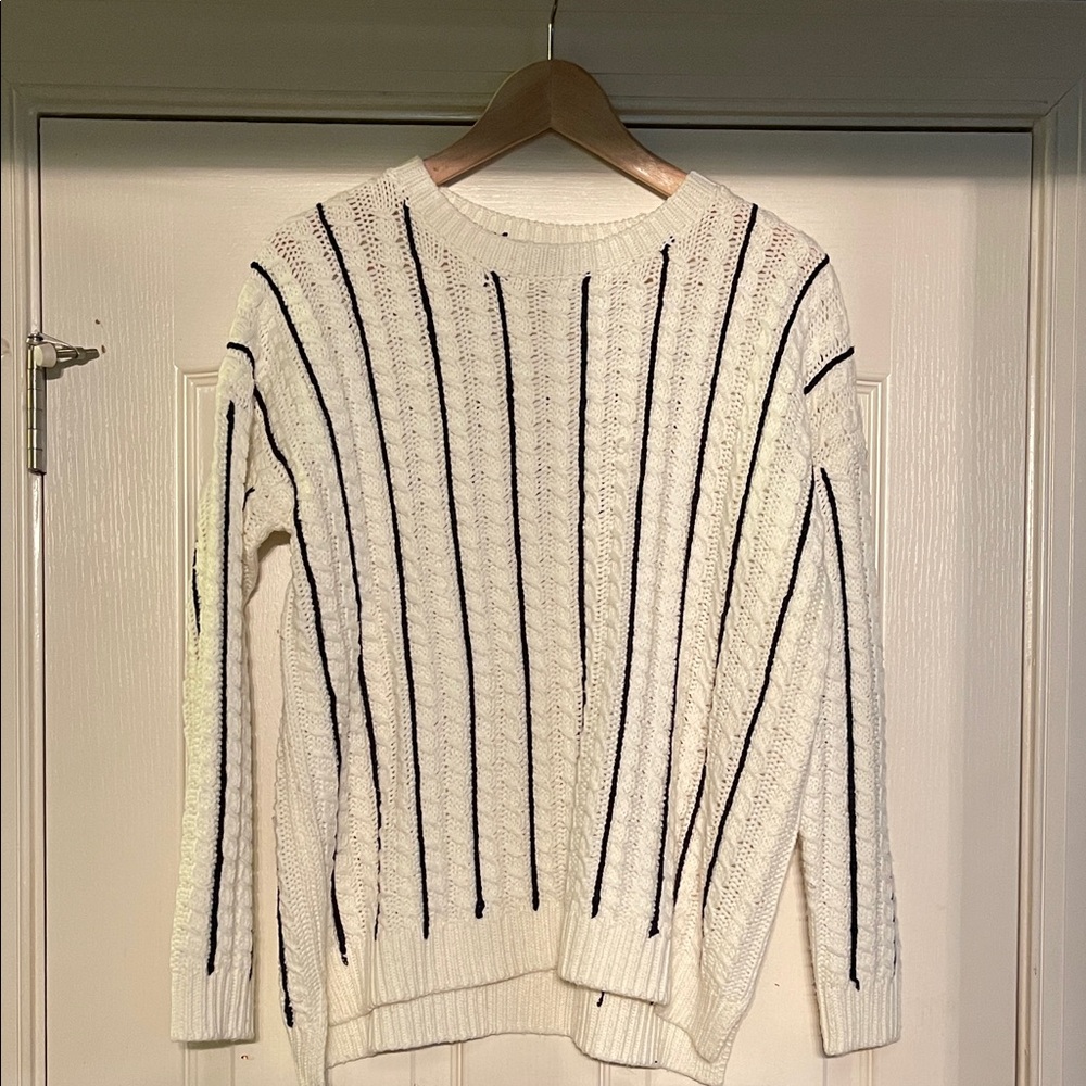 Lumiere Cream and Navy Striped Crew Neck Sweater